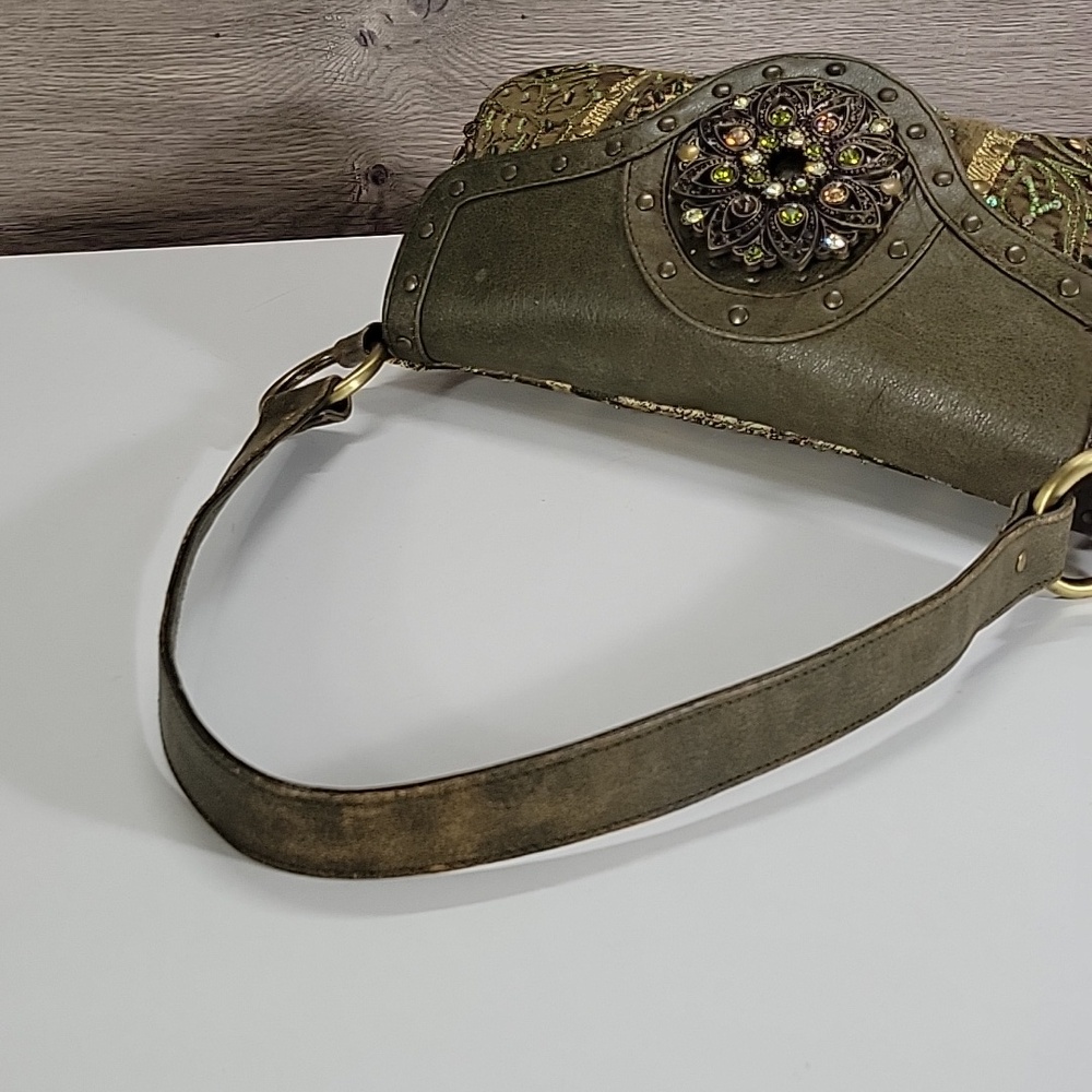 Christina Beaded Olive Green Embellished Shoulder Bag - Picture 6 of 14